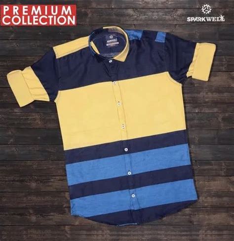 Cotton Plain Striped Men Shirts Full Or Long Sleeves Party Wear At Rs