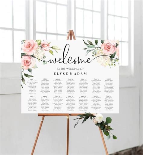 Printable Blush Floral Wedding Seating Chart Editable Seating Chart