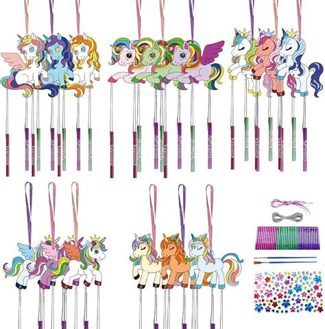 15set Unicorns Painting Wooden Wind Chime Unicorn Wind Chime Kit Wooden