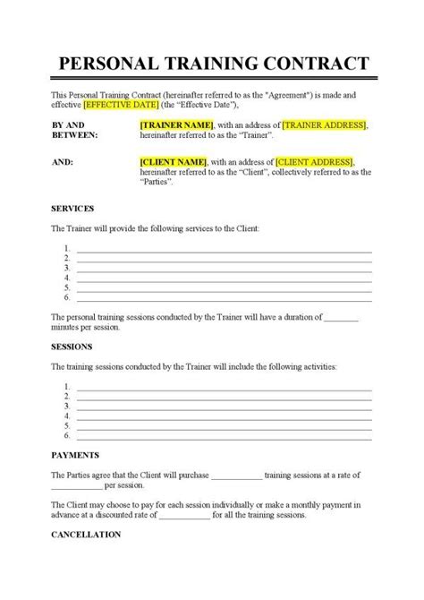 Personal Training Contract Template Free Download Easy Legal Docs