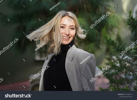 Portrait Smiling Blonde Girl Black Sweater Stock Photo Shutterstock