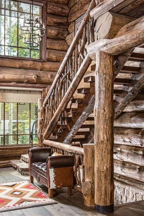 Pin By Teresa Brumbelow On Cabin Fever Rustic Staircase Log Homes