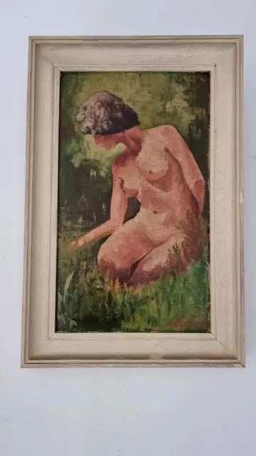 Vintage Canvas Oil Painting Of Naked Woman Nude Lady Original Painting