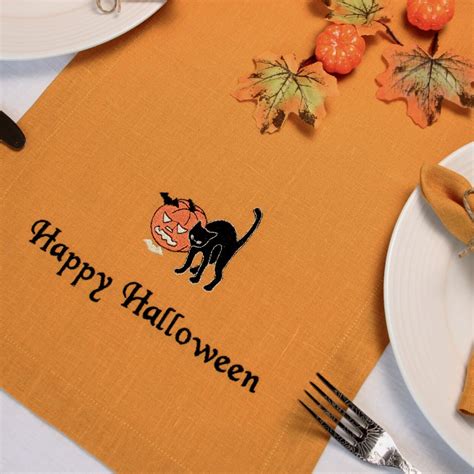 Happy Halloween Fall Linen Table Runner Handmade Halloween Inspire