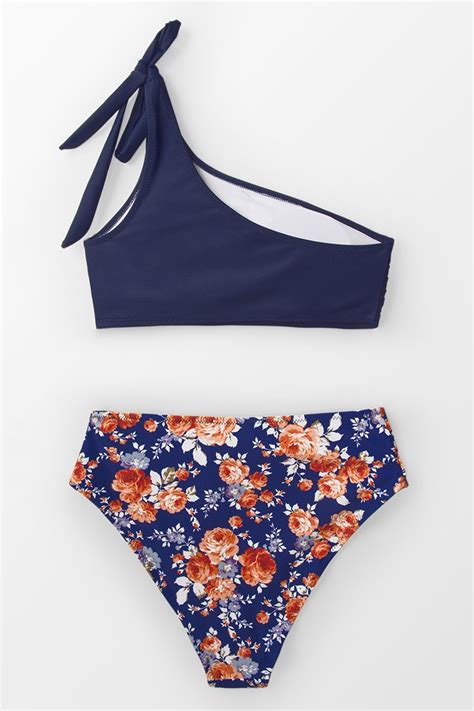 Floral Print One Shoulder Bikini