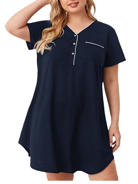 Frontwalk Ladies Nightgowns Plus Size Night Gown Dresses Button Down