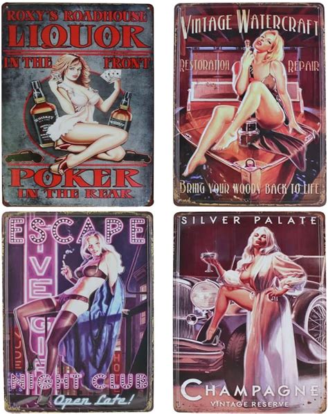 Amazon Retro B 17 Nude Pin Up Girl Metal Tin Signs 8 X 12 Inch Plaque Poster Funny For