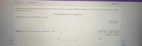 Solved Lionel has just gone grocery shapping The mean cost | Chegg.com