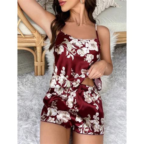 Sexy Sleepwear Silk Short Camisole Terno Soft Satin Fabric Sexy Nightwear Lingerie Terno