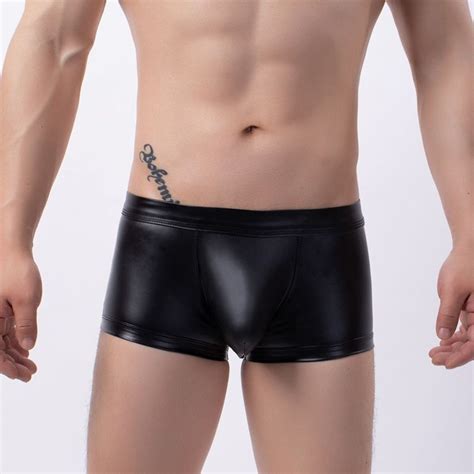 Men Leather Boxers U Convex Male Panties Man Bulge Penis Pouch Jockstraps Lingerie Underwear