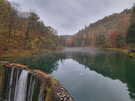 Blanchard Springs Recreation Area Mists On Mirror Lake And Spillway