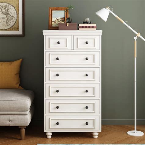 American Traditional Vertical Lingerie Chest Wood Storage Chest For Bedroom White 24 L X 12 W