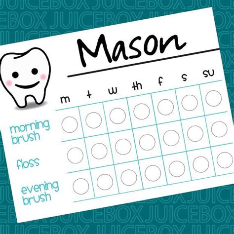 Teeth Brushing Chart Printable Instant Download Etsy Tooth Brushing