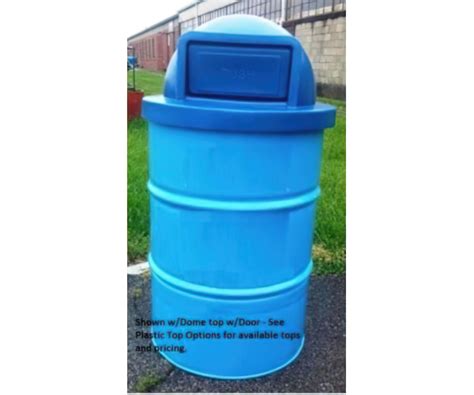 55 Gallon Drum Trash Can With Plastic Lid Park Decor