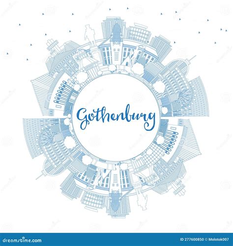 Outline Gothenburg Sweden City Skyline with Blue Buildings and Copy