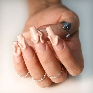 D Swirl Nude Press On Nails Home Manicure Reusable Fake Nails For Autumn Fall Acrylic Like