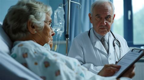 Premium AI Image Mature Male Doctor Looking At Patient In Hospital Bed ER Doctor Examining