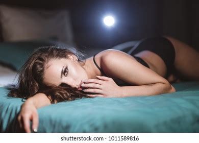 Beautiful Sexy Brunette Posing On Bed Stock Photo 1011589822 Shutterstock