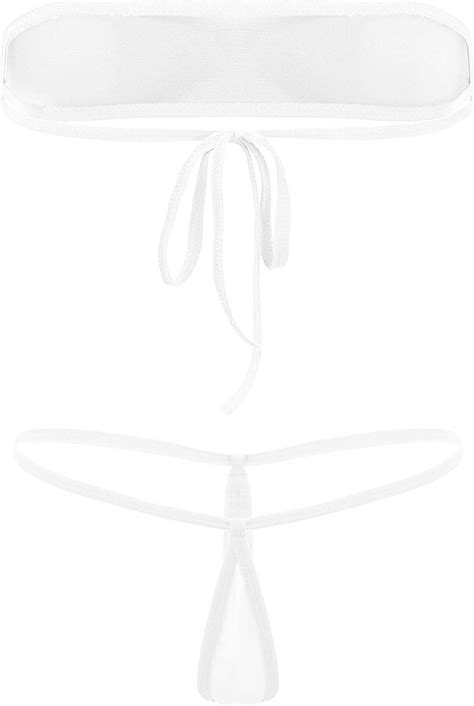 Oyolan Womens Sheer Mesh Lingerie Sets Swimsuit Strapless Tube Bra Tops Micro Thong Bikini