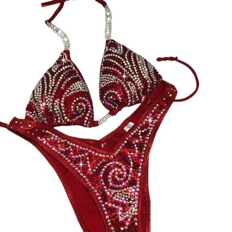 Buy Red Crystal Bikini Figure Physique Competition Suit Figure Bikini
