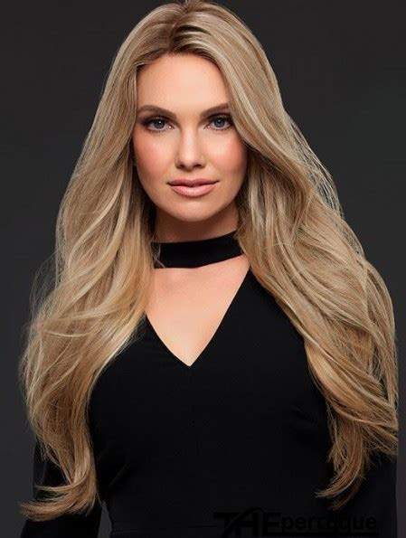 Sexy Bonne Blonde Longue Ondul E Sans Frange Perruque De Cheveux Humains Femmes Avant De Lacet