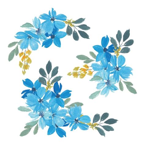 Conjunto De Buqu Floral Em Aquarela De P Tala Azul Vetor Premium