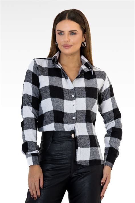 Camisa social feminina Xadrez Preta Confira peças de inverno