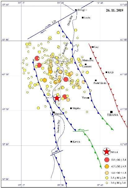 Map of M≥3.0 aftershock sequence of earthquake of November 26, 2019 Mw ...