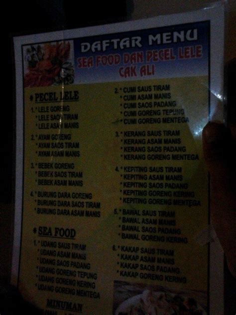 Menu At Sea Food Pecel Lele Cak Ali Restaurant Tasikmalaya