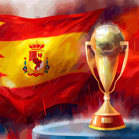 premium photo soccer world cup trophy   spain flag
