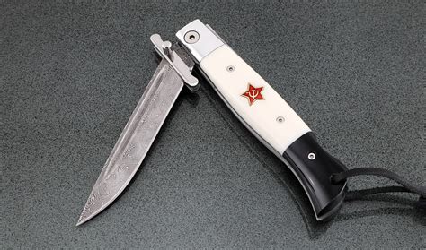 Нож Финка НКВД складная дамаск нержавеющий со штифтом акрил белый ...