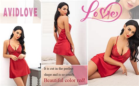 Avidlove Women Lingerie V Neck Nightwear Satin Sleepwear Lace Chemise Mini Teddy At Amazon Women