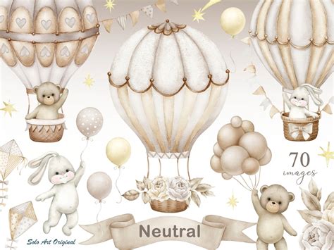 Teddy Bear Neutral Gender Hot Air Balloonsbaby Shower Baby Etsy