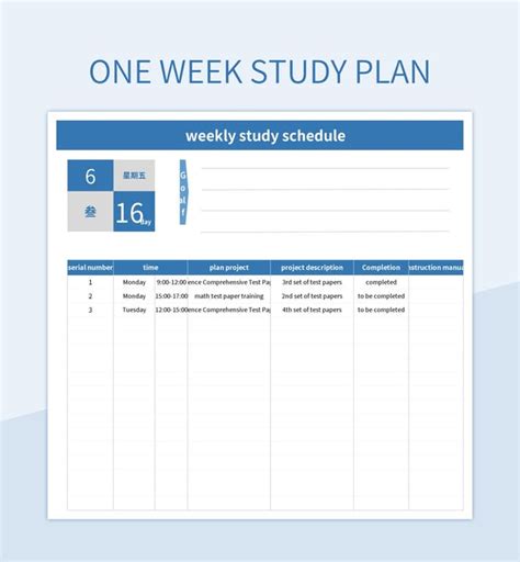 One Week Study Plan Excel Template And Google Sheets File For Free