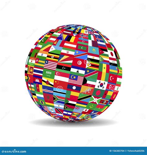 Planet Earth With Flags The Earth World Map On White Background Stock