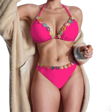 Rydcot Piece Swimsuit For Women Floral Bikini Set For Women Two Piece Bathing Suits V Neck Low