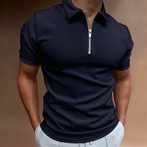 2023 New Mens Solid Color Polo Shirt Short Sleeve Turn Down Collar Zipper Polo Shirt Men