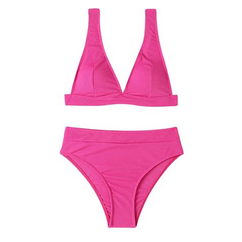 Ersazi Womens Bathing Suits Solid Swimwear Bikini Split Swimsuit Set In Clearance Hot Pink M