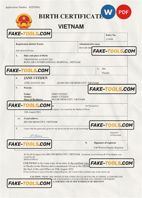 Vietnam Birth Certificate Word And Pdf Template Completely Editable