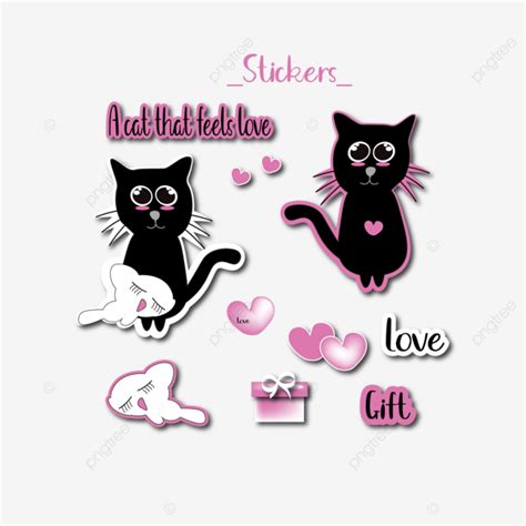 Cute Cat Stickers Vector Cute Cat Print PNG And Vector With