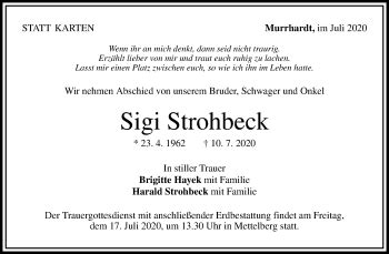 Traueranzeigen Von Sigi Strohbeck Zvw Trauer