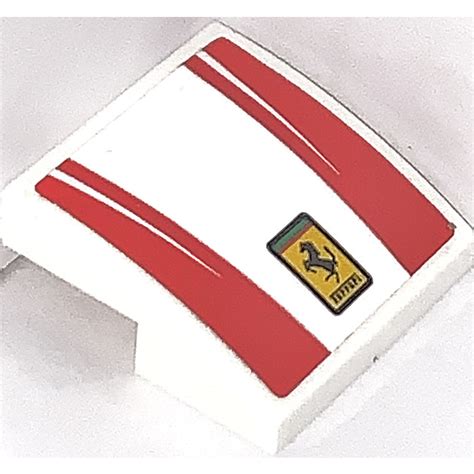 Lego White Slope X Curved With Red Stripes And Ferrari Logo Sticker