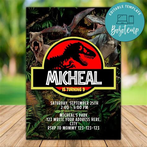 Dinosaur Jurassic World Party Birthday Invitation Printable Createpartylabels