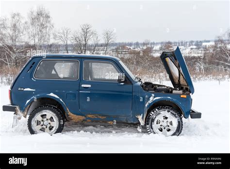 Moscow Russia December Broken Blue Russian Off Road Car