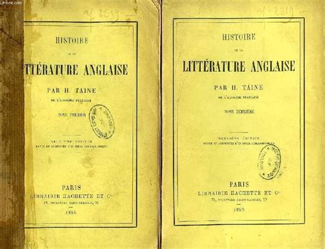 HISTOIRE DE LA LITTERATURE ANGLAISE 2 TOMES By TAINE H Bon