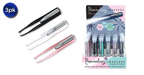 3 Pack: Stainless Steel LED Lighted Tweezers