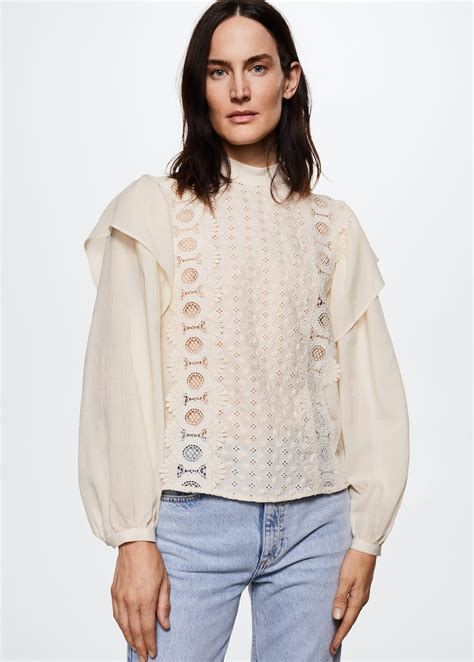 Embroidered Panel Blouse Women Mango Usa