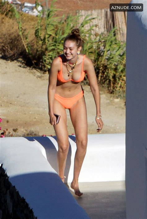 Gigi Hadid In An Orange Bikini And Mary Butler In White Bikini In Mykonos Island Greece Aznude