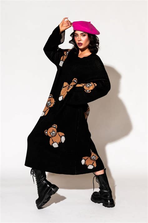 Literally Limitless Oversized Knit Dress In Teddy Bears 4ever Dressed