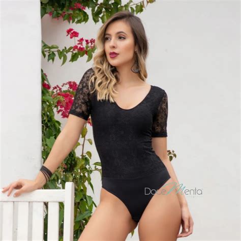 Body Feminino De Renda Manga Decote V Casual Elegante Bore Lingerie Feminina Body Sensual
